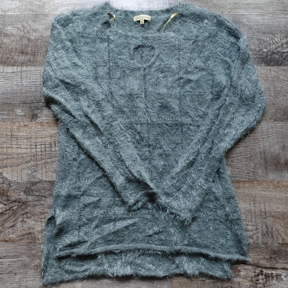 Democracy faux hair sweater women's small blue steel soft comfy